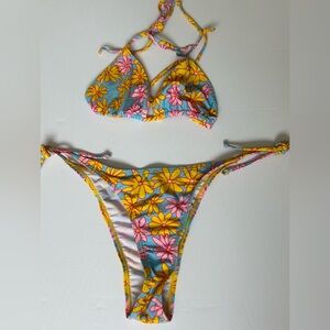 Blue Floral Tie-Side Bikini Set